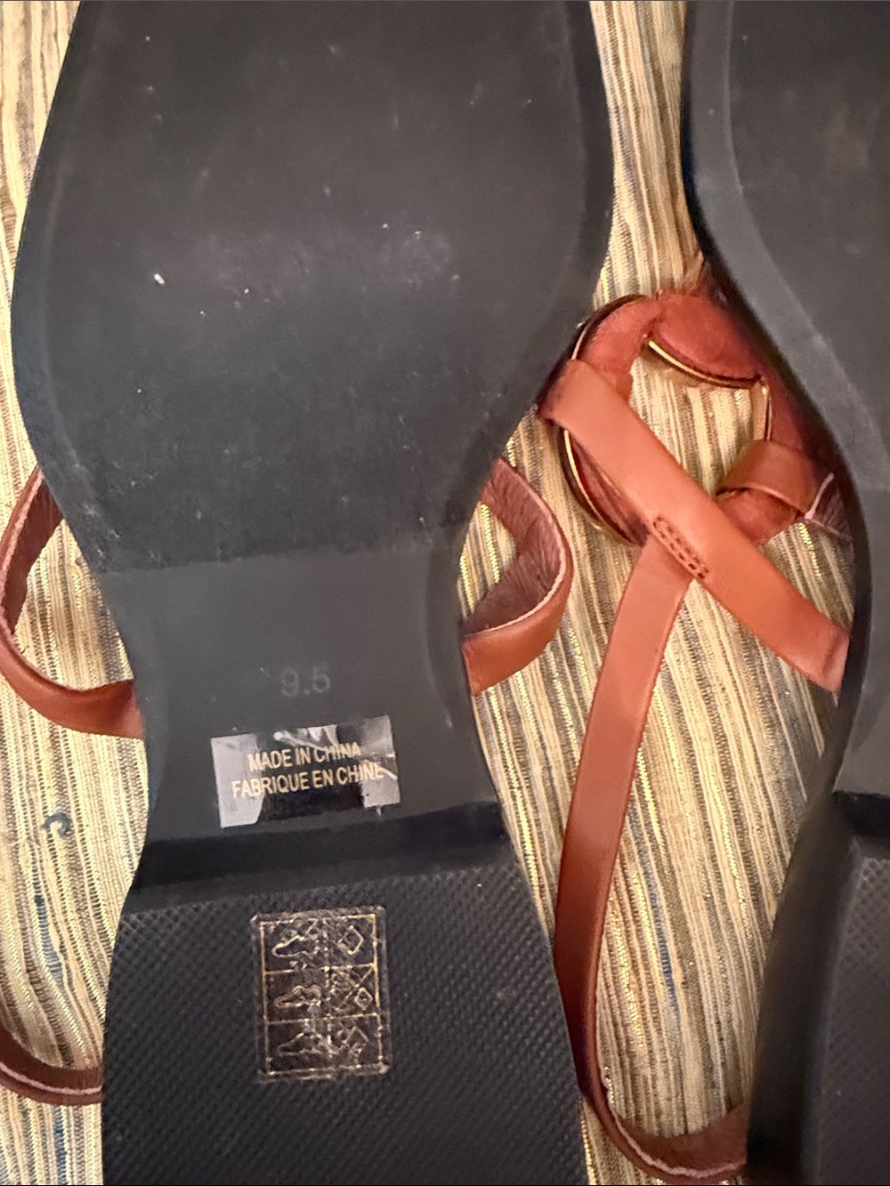 Jeffrey Campbell Brown Leather T-Strap Sandals with Gold Horsebit Accent - Picture 10 of 10